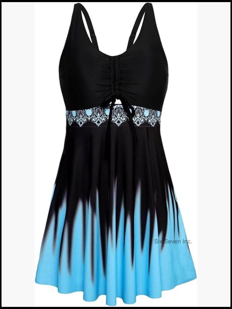 Plus Size Swimdress Tankini Set With Boyshorts Tummy Control